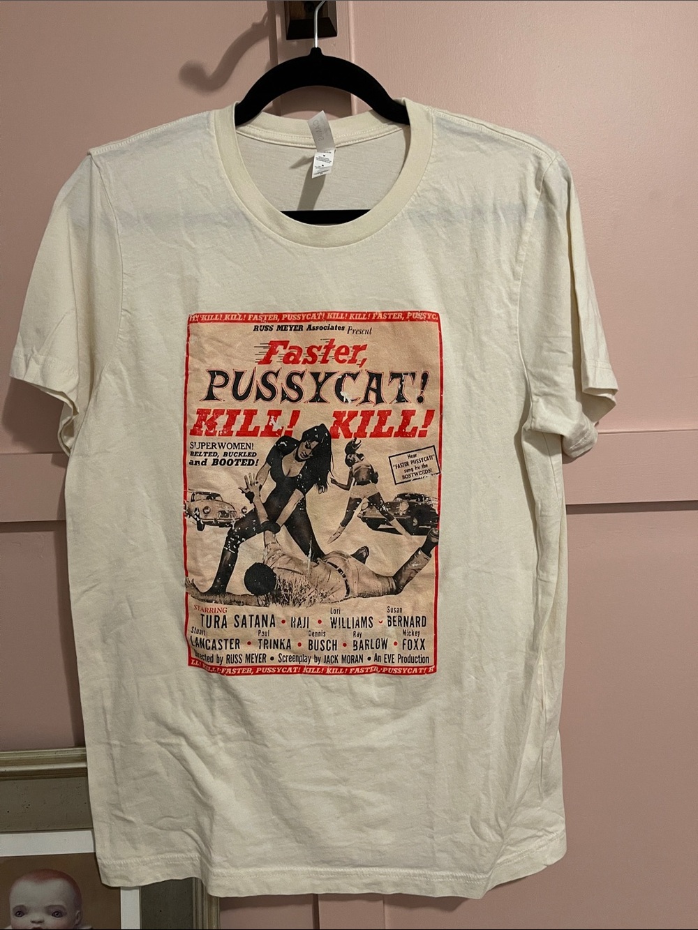 Vintage-Style Cream Graphic Tee - Faster, Pussycat! Kill! Kill! Poster Print